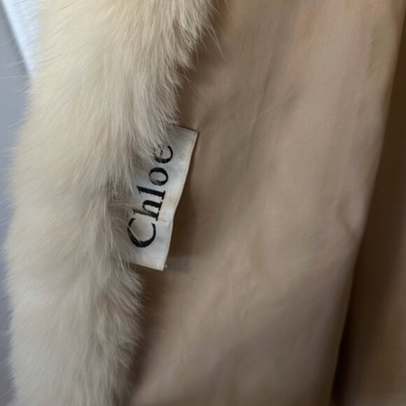 Authentic CHLOE Cream White Fur Coat Jacket size M - Picture 12 of 12
